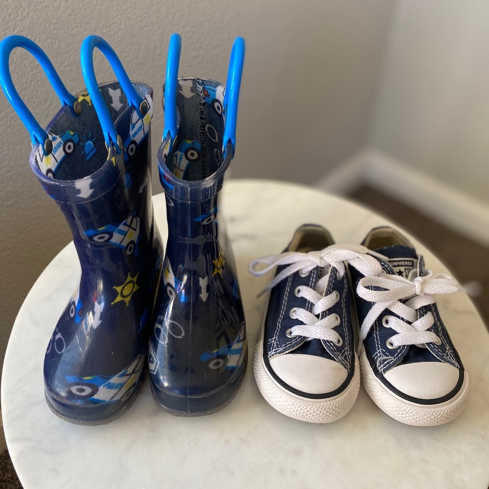 Size 5 boys converse and rain boots